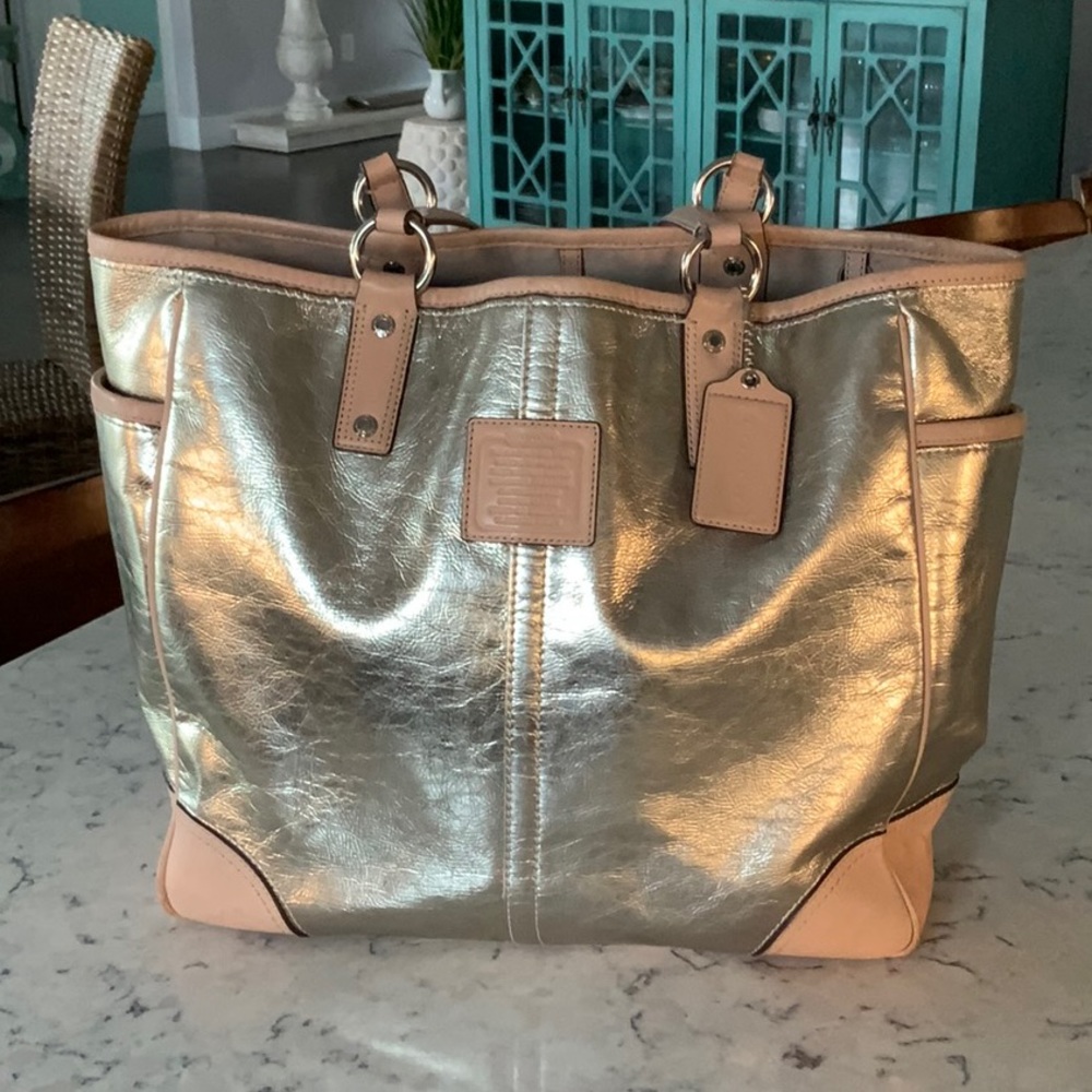 Coach Silver Metallic hand bag